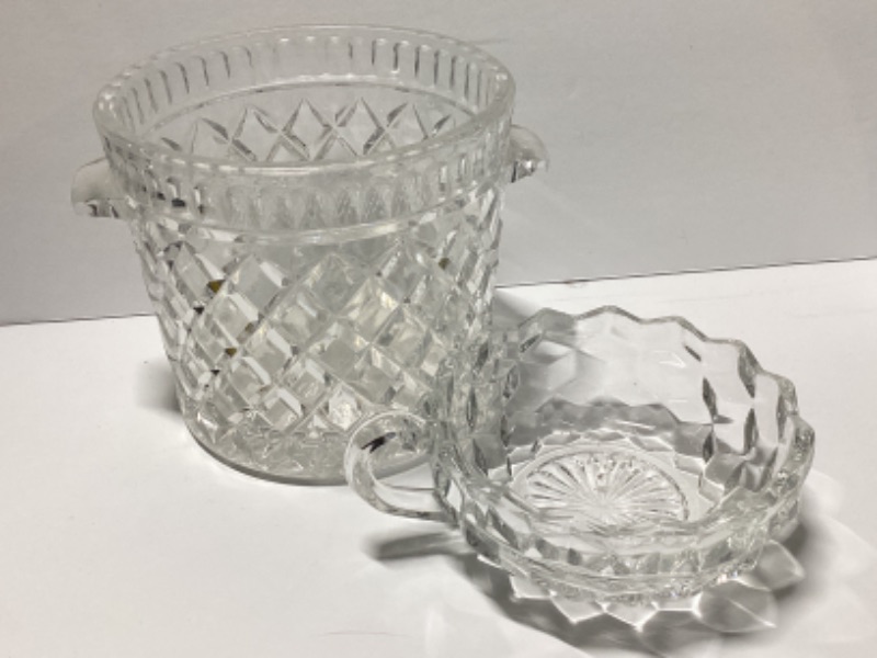 Photo 1 of VINTAGE HEAVY CLEAR SQUARE & TEARDROP PATTERNED BOWL & MORE
