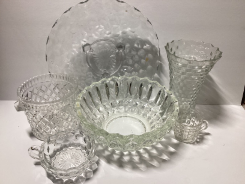 Photo 1 of VINTAGE HEAVY CLEAR SQUARE & TEARDROP PATTERNED BOWL & MORE