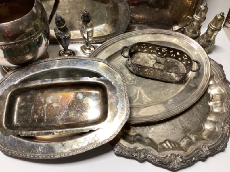 Photo 3 of VINTAGE SILVER-PLATE
TRAYS, PITCHER & SALT & PEPPER SHAKERS & MORE