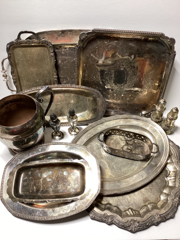 Photo 1 of VINTAGE SILVER-PLATE
TRAYS, PITCHER & SALT & PEPPER SHAKERS & MORE