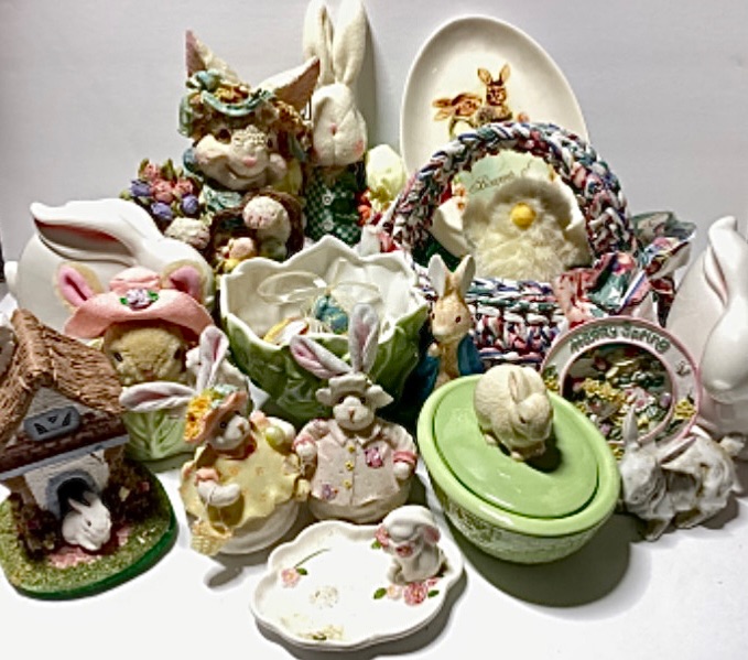 Photo 1 of BUNNIES A HOPPIN! ASSORTED CERAMIC PLANTERS, COVERED DISH, FIGURINES & MORE