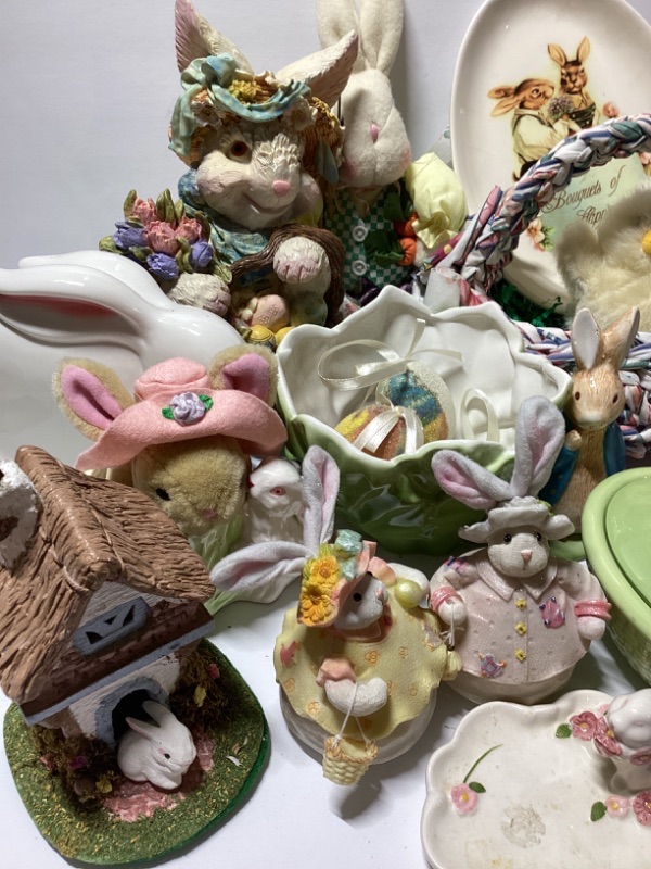 Photo 2 of BUNNIES A HOPPIN! ASSORTED CERAMIC PLANTERS, COVERED DISH, FIGURINES & MORE