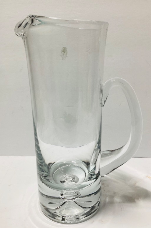 Photo 2 of KROSNO HAND-BLOWN TALL CRYSTAL FLOATING BUBBLE THICK WEIGHTED BASE PITCHER AND CUPS 