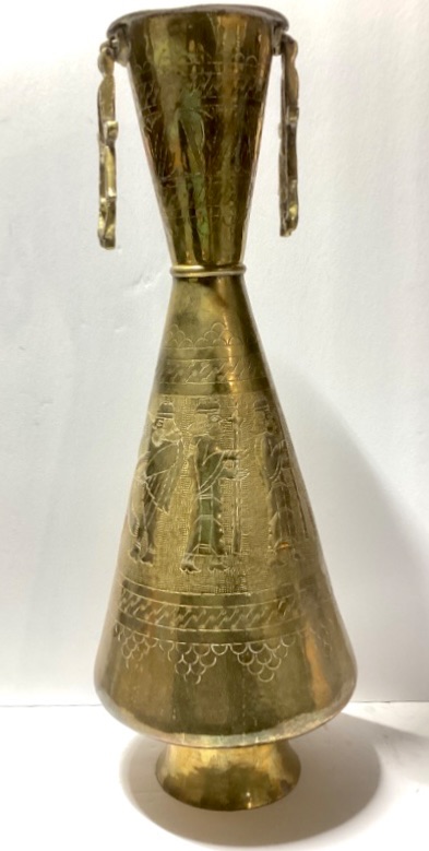 Photo 1 of VINTAGE BRASS ETCHED VASE / VESSEL 23”