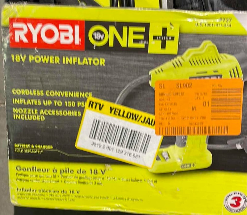 Photo 4 of RYOBI PALM SANDER IN CASE AND A RYOBI 18V POWER INFLATOR