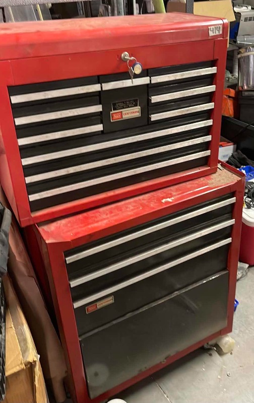 Photo 1 of VINTAGE SEARS CRAFTSMAN TWO TIERED RED ROLLING TOOLBOX