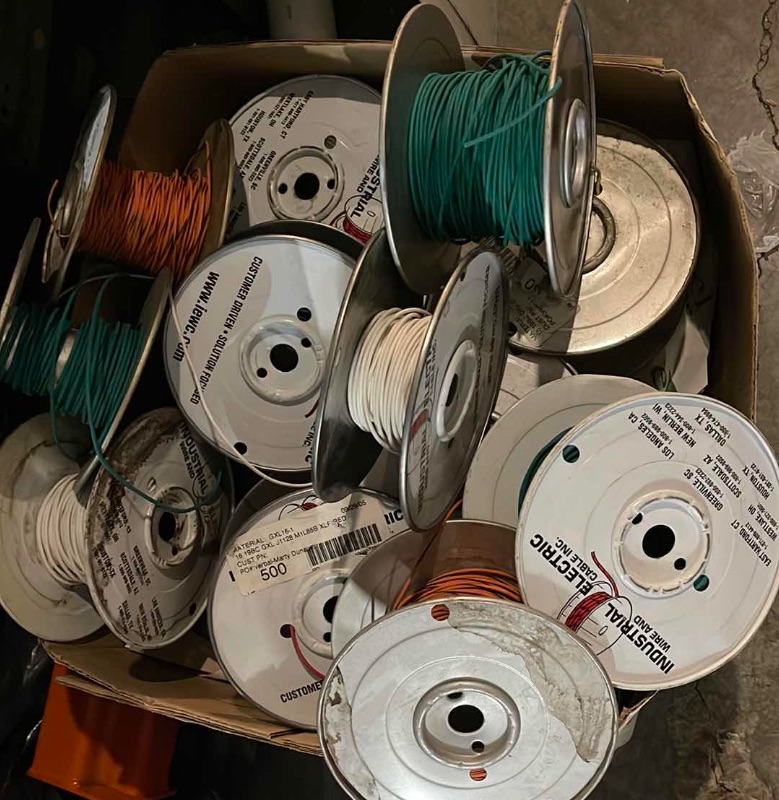 Photo 1 of LOT OFLOW VOLTAGE WIRE ON METAL SPOOLS