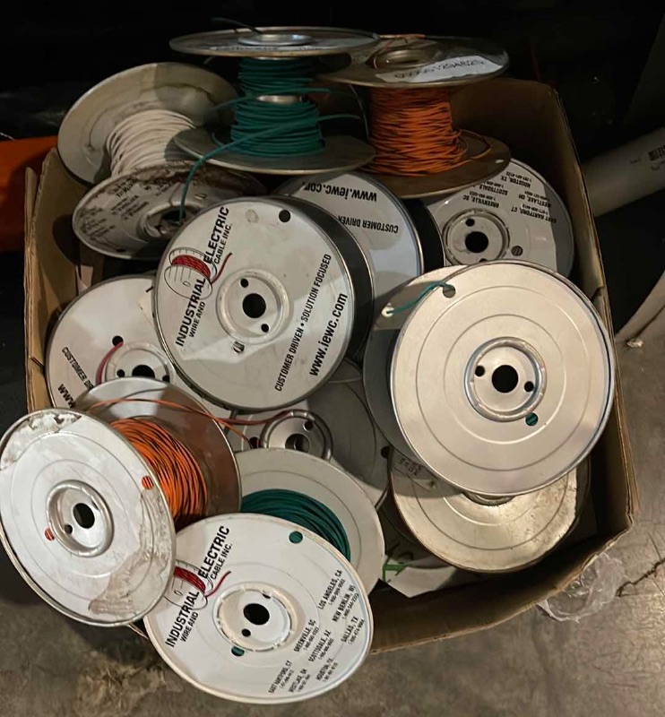 Photo 1 of LOT OFLOW VOLTAGE WIRE ON METAL SPOOLS