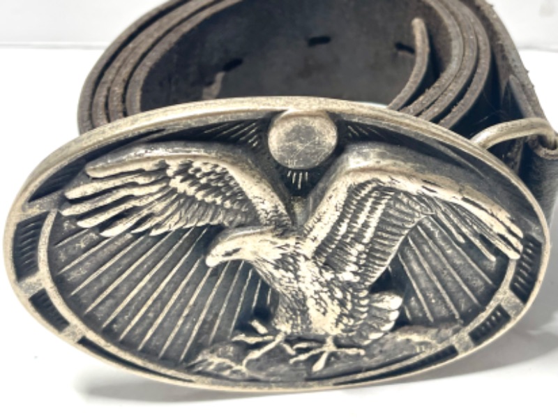 Photo 2 of BUCKELS OF AMERICA VINTAGE EAGLE BELT BUCKLE W/ BELT