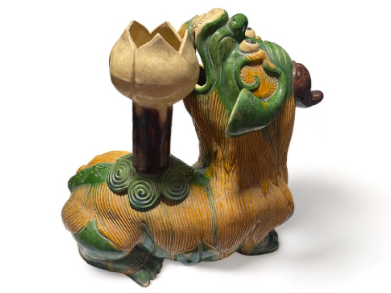 Photo 3 of VERY RARE MAJOLICA FOO DOG PLANT STAND MADE IN THE PEOPLES REPUBLIC OF CHINA