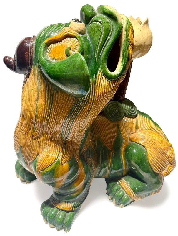 Photo 1 of VERY RARE MAJOLICA FOO DOG PLANT STAND MADE IN THE PEOPLES REPUBLIC OF CHINA