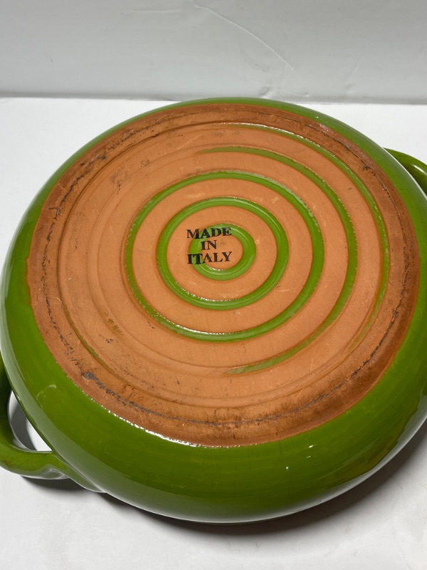 Photo 4 of DE SILVA GREEN GLAZE TERRACOTTA BAKING DISH MADE IN ITALY WITH VINTAGE MUSHROOM WALL ART