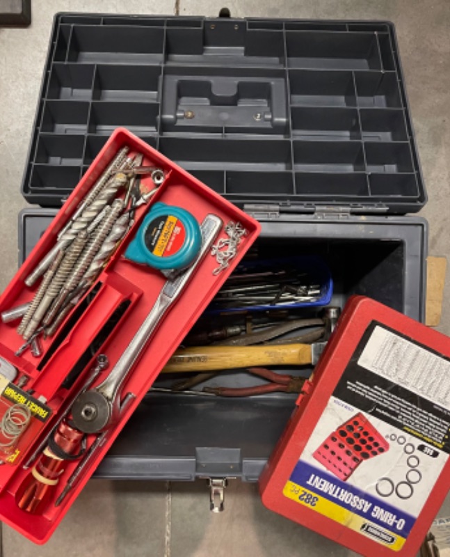 Photo 1 of STACK-ON STEP STOOL WITH MISCELLANEOUS TOOLS