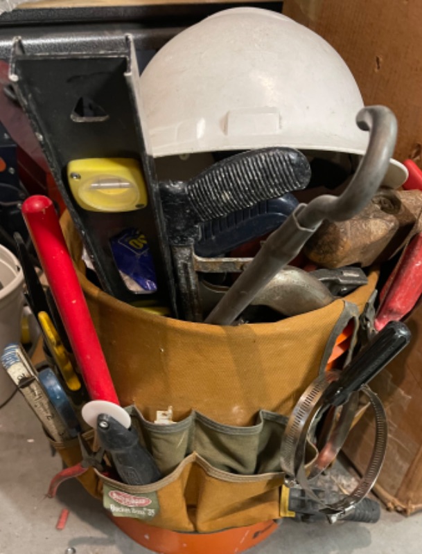 Photo 1 of BUCKET BOSS TOOL BAG w/ MISCELLANEOUS TOOLS AND HARD HAT