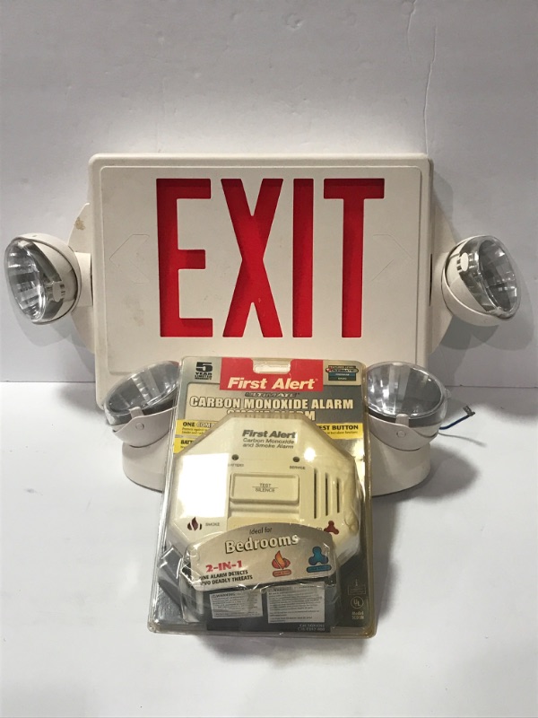 Photo 1 of EXIT SIGN WITH LIGHTS & FIRST ALERT CARBON MONOXIDE ALARM