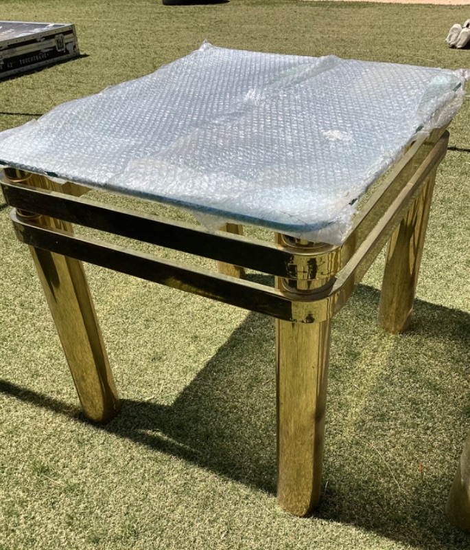 Photo 1 of BRASS AND GLASS END-TABLES