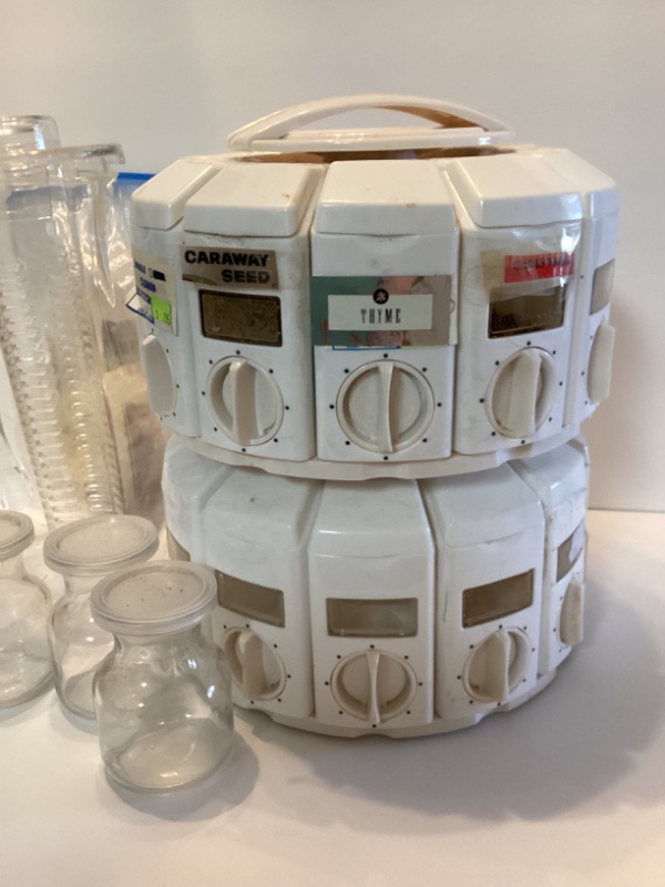 Photo 1 of WHITE KITCHENART ROTATING SPICE RACK & TEA/BEVERAGE INFUSION PITCHERS