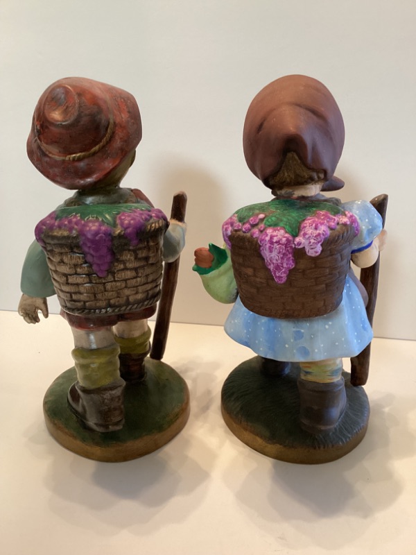 Photo 2 of VINTAGE HAND PAINTED HUMMEL INSPIRED BOY & GIRL WITH GRAPE BASKETS 10”