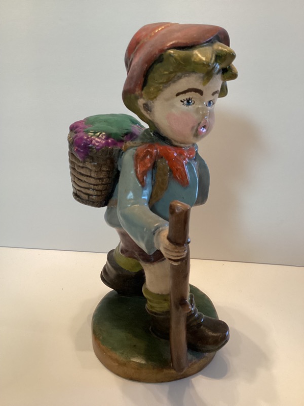 Photo 4 of VINTAGE HAND PAINTED HUMMEL INSPIRED BOY & GIRL WITH GRAPE BASKETS 10”