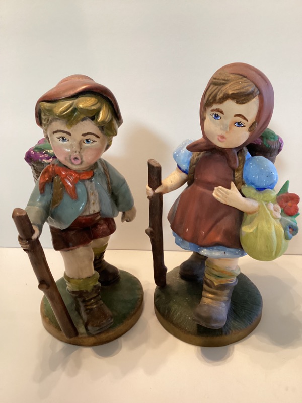 Photo 1 of VINTAGE HAND PAINTED HUMMEL INSPIRED BOY & GIRL WITH GRAPE BASKETS 10”