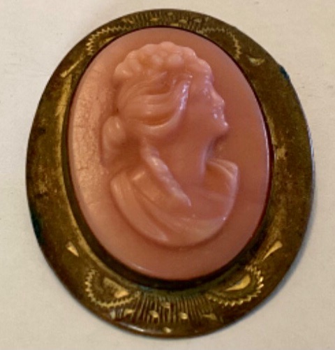 Photo 1 of ANTIQUE PETITE PINK GLASS CAMEO
