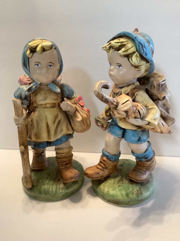 Photo 1 of VINTAGE HAND PAINTED BOY & GIRL HIKERS - HUMMEL INSPIRED 10”