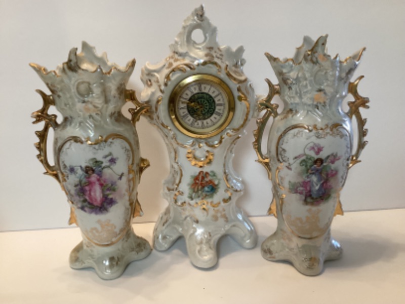 Photo 1 of ORNATE VINTAGE GILDED VASES & CLOCK (DIANE) IS MARKED WESTERN GERMANY- 10”