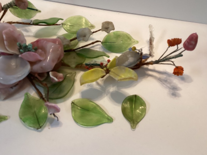 Photo 1 of VINTAGE GLASS FLORAL BRANCH WITH EXTRA LEAVES IN NEED OF SOME TLC