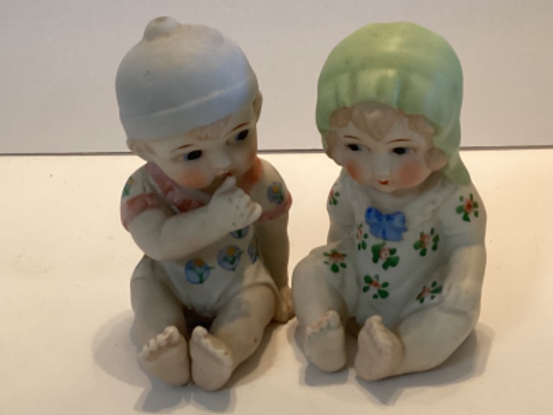 Photo 1 of ANTIQUE BABY BOY & GIRL BONE CHINA FIGURINES MADE IN JAPAN