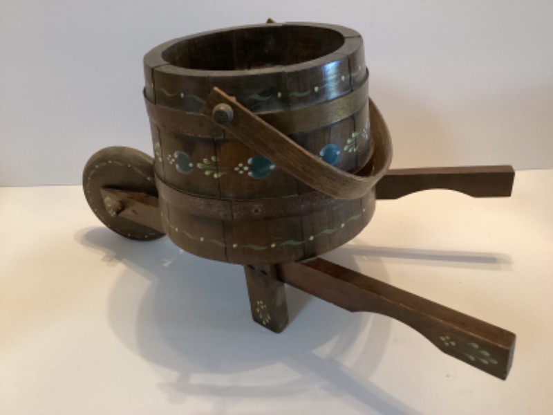 Photo 1 of VINTAGE WOOD BARREL PLANT HOLDER