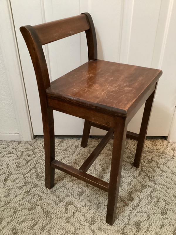 Photo 2 of ANTIQUE PETITE WOOD CHAIR 12.5 X 11” X 24”