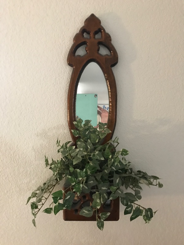 Photo 2 of VINTAGE SOLID WOOD & MIRRORED WALL PLANTER 8” X 6” X 30”