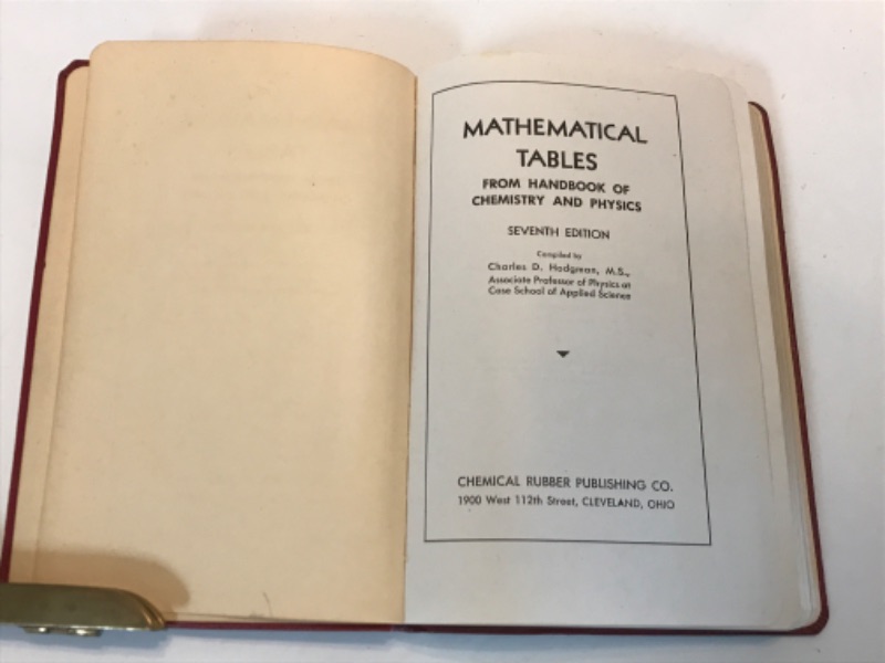 Photo 4 of ANTIQUE MATHEMATICAL TABLES //HANDBOOK OF CHEMISTRY & PHYSICS
SEVENTH EDITION