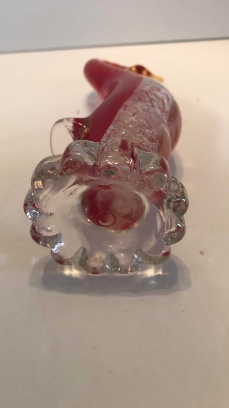 Photo 1 of VINTAGE MURANO RED & CLEAR DUCK WITH SILVER FLAKES H- 8”