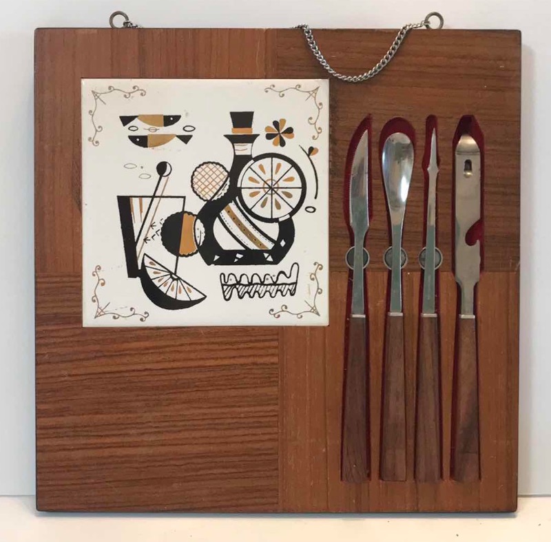 Photo 1 of MID-CENTURY MODERN BAR TOOL SET WITH TILE ,  CUTTING BOARD & TOOLS