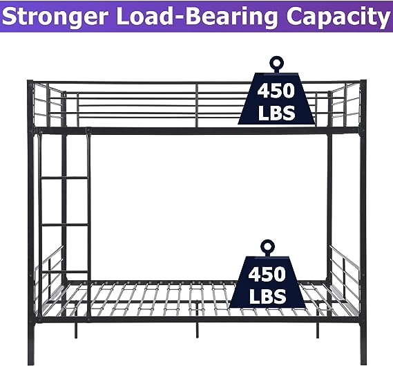 Photo 1 of METAL QUEEN OVER QUEEN BUNK BED FRAME WITH REVERSIBLE FRONT LADDER AND FULL-LENGTH GUARDRAILS FOR CHILDREN TEENS & ADULTS - MATRESSES NOT INCLUDED - BUYER TO REMOVE BRING TOOLS 


