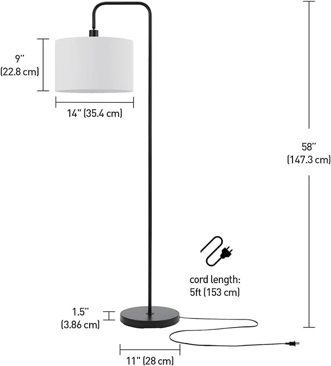 Photo 2 of GAENZA 58" FLOOR LAMP,MATTE BLACK FINISH AND A WHITE LINEN SHADE?GEOMETRIC BRIDGE ARM?MINIMALISTIC DESIGN?EASILY BE MOVED INTO ANY ROOM YOUR HEART DESIRES