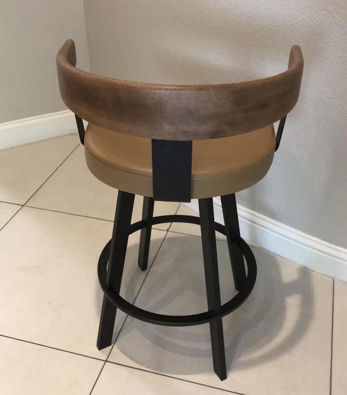 Photo 3 of AMISCO LARS COUNTER HEIGHT UPHOLSTERED SWIVEL METAL BAR STOOL WITH ARMS & BACK H-33” - MORE OF THIS COLLECTION IN AUCTION 