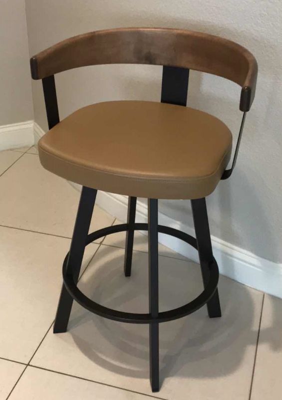 Photo 2 of AMISCO LARS COUNTER HEIGHT UPHOLSTERED SWIVEL METAL BAR STOOL WITH ARMS & BACK H-33” - MORE OF THIS COLLECTION IN AUCTION 