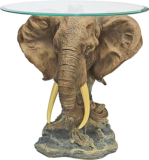 Photo 1 of DESIGN TOSCANO LORD EARL HOUGHTON'S TROPHY ELEPHANT GLASS-TOPPED TABLE,FULL COLOR,20 INCH