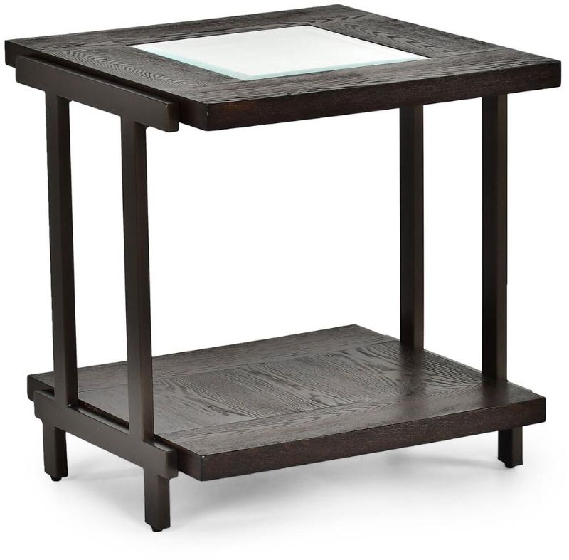 Photo 1 of TERRELL COLLECTION  END TABLE WITH TEMPERED GLASS INSERT, IRON FRAME AND BOTTOM SHELF IN BROWN 24x25x25