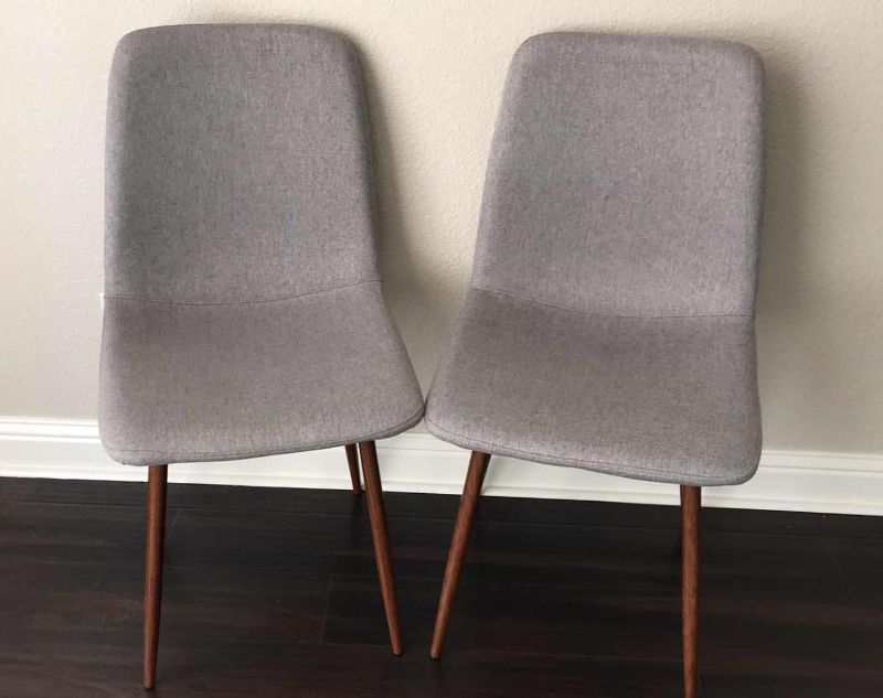 Photo 4 of CANGLONG KITCHEN FABRIC CUSHION SEAT BACK, MODERN MID CENTURY LIVING ROOM SIDE CHAIRS WITH METAL LEGS, SET OF 2, GREY

