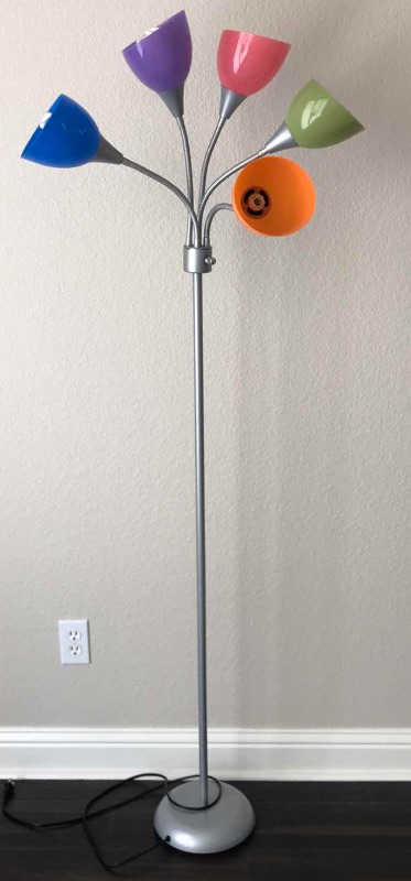 Photo 1 of SILVER FLOOR LAMP WITH 5-ARM MULTI-COLOR SHADES H- 67” 