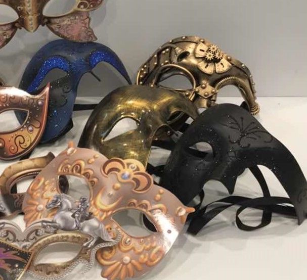 Photo 2 of MASQUERADE MASKS-9 HARD PLASTIC NEW IN PKG-VARIETY OF CARDBOARD MASKS NEW IN PKG