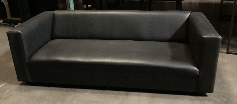 Photo 2 of CANAL LEATHERETTE BLACK SOFA 86”x34”x 26”- MORE OF THIS COLLECTION IN AUCTION- SOME DAMAGE PLEASE SEE PHOTOS