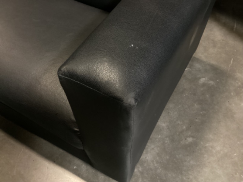 Photo 1 of CANAL LEATHERETTE BLACK SOFA 86”x34”x 26”- MORE OF THIS COLLECTION IN AUCTION- SOME DAMAGE PLEASE SEE PHOTOS