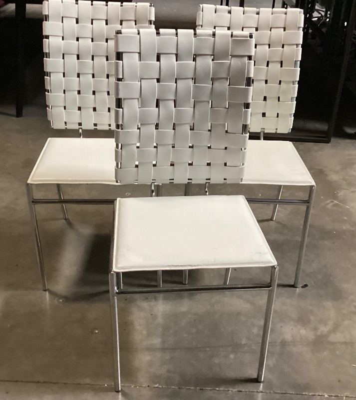 Photo 1 of 3 ZUO CRISS CROSS TABLE HIGHT CHAIRS - SOME MINOR SCUFFS AND WEAR ON SEAT OR BACK OF CHAIR SLIGHTLY DISCOLORED - 
MORE OF THIS COLLECTION IN AUCTION