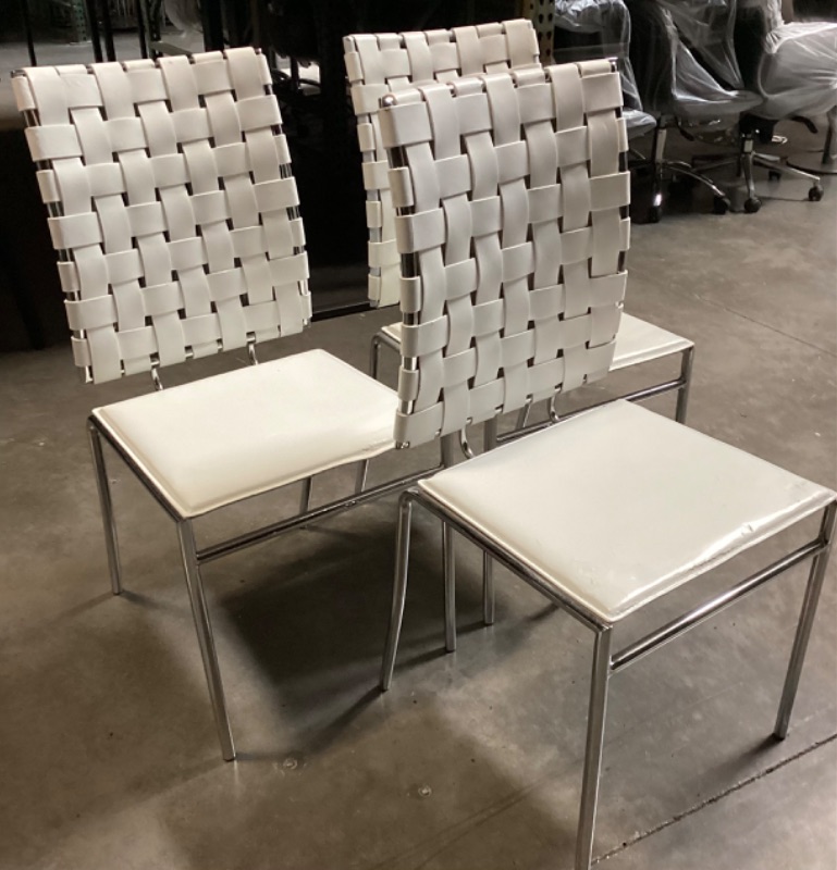 Photo 3 of 3 ZUO CRISS CROSS TABLE HIGHT CHAIRS - SOME MINOR SCUFFS AND WEAR ON SEAT OR BACK OF CHAIR SLIGHTLY DISCOLORED - 
MORE OF THIS COLLECTION IN AUCTION