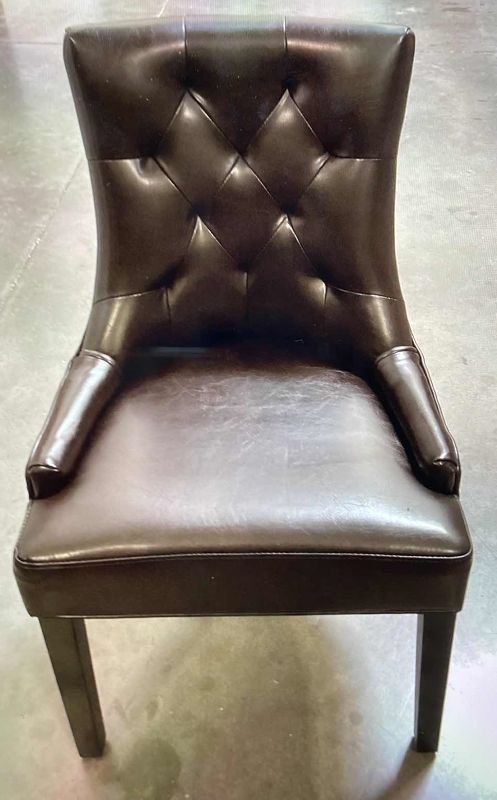 Photo 1 of ROY BUTTON BROWN TUFTED DINING CHAIR 21.5”x 25”x 19.5”- MORE OF THIS COLLECTION IN AUCTION