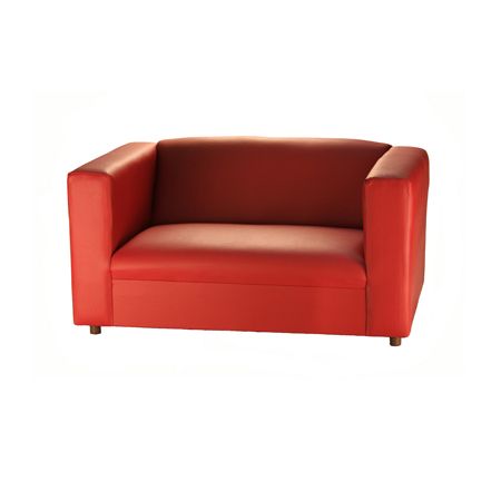 Photo 1 of CANAL LEATHERETTE RED LOVE SEAT 54”x 34”x 26”- MORE OF THIS COLLECTION IN AUCTION